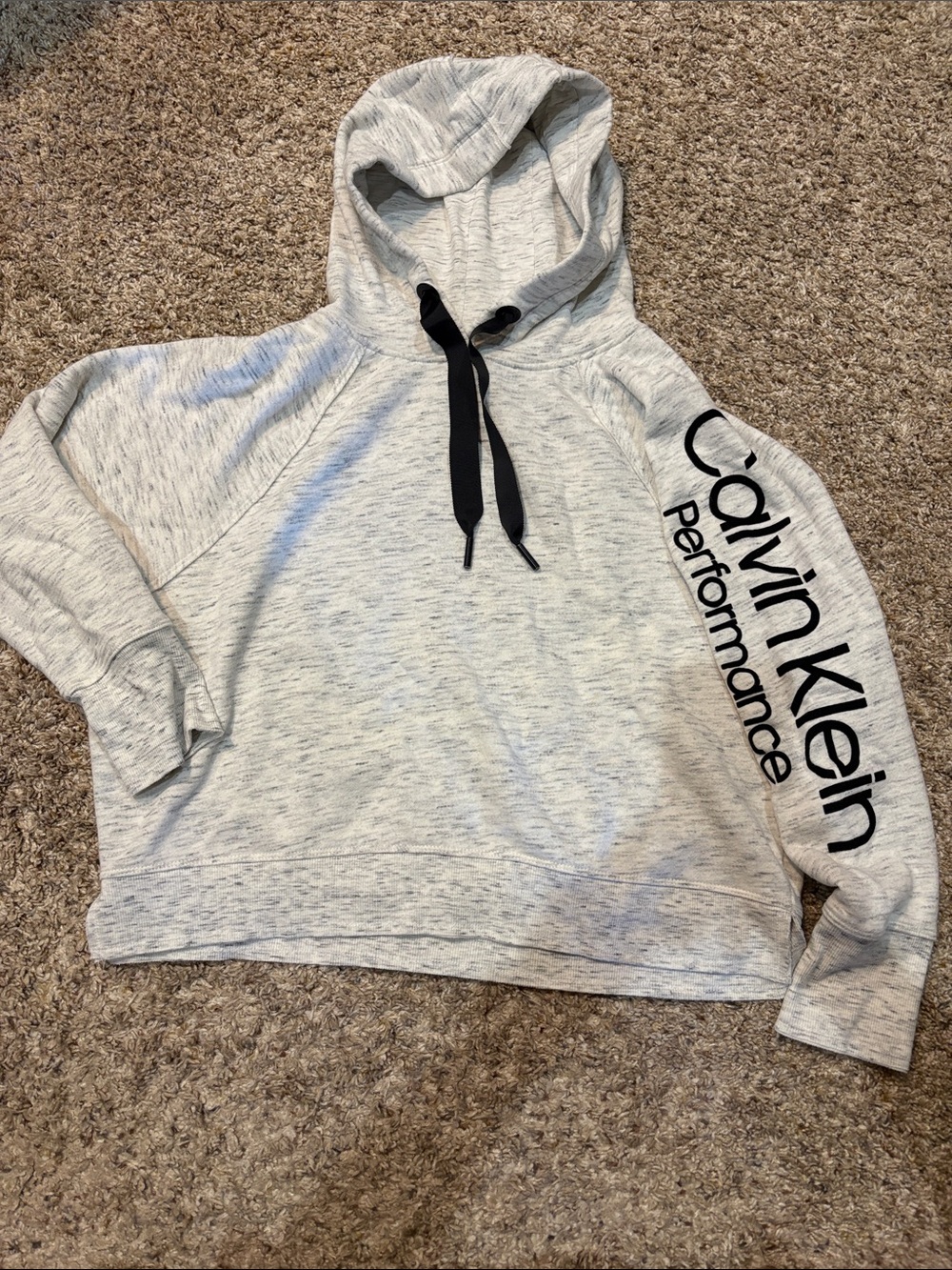Calvin Klein Heather Light Gray Logo Hoodie with Black Drawcords